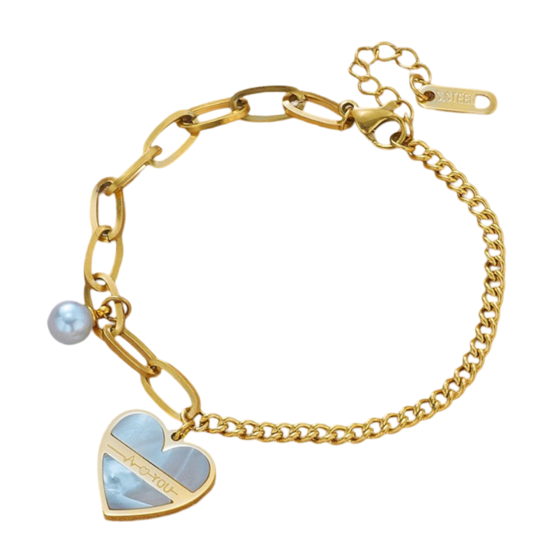 Armband Herz mit Perle Gold plattiert (vergoldet)