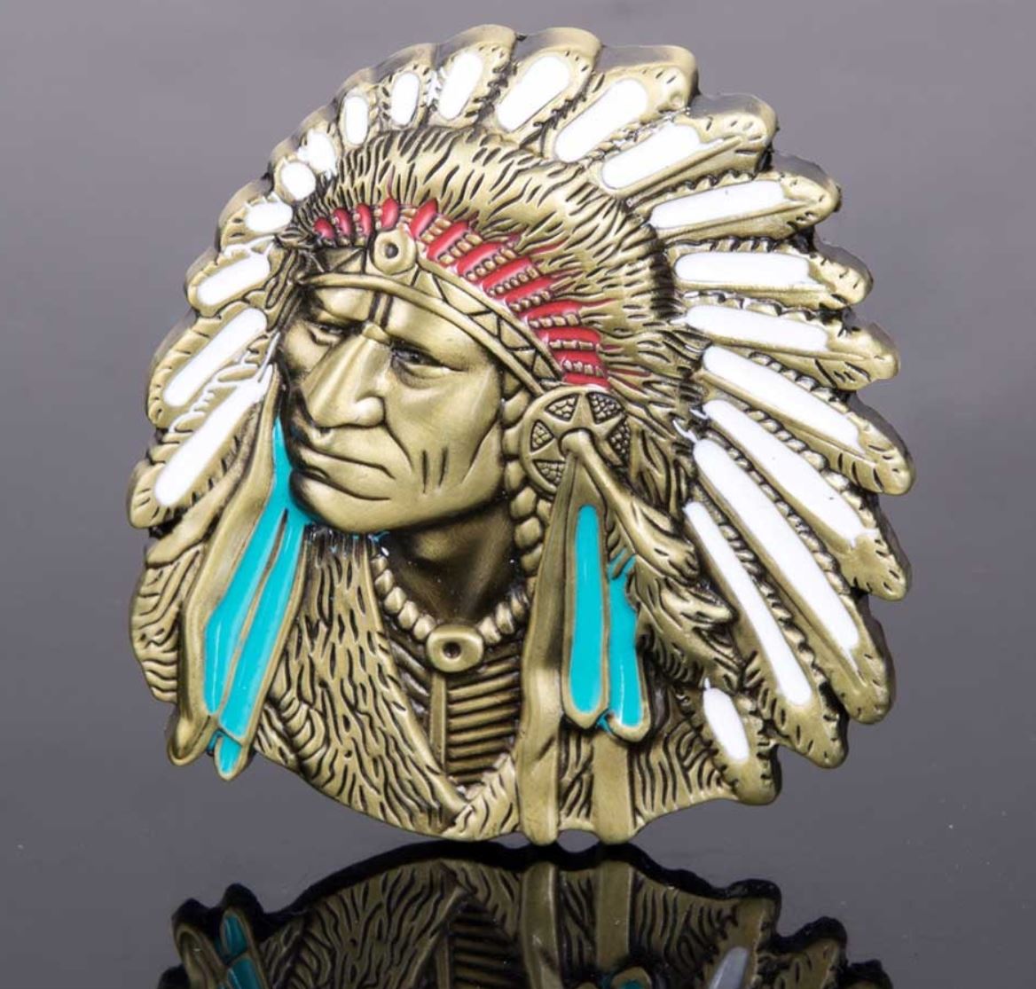 Gürtelschnalle Indianer gold/farbig für Gürtel bis 4 cm Breite