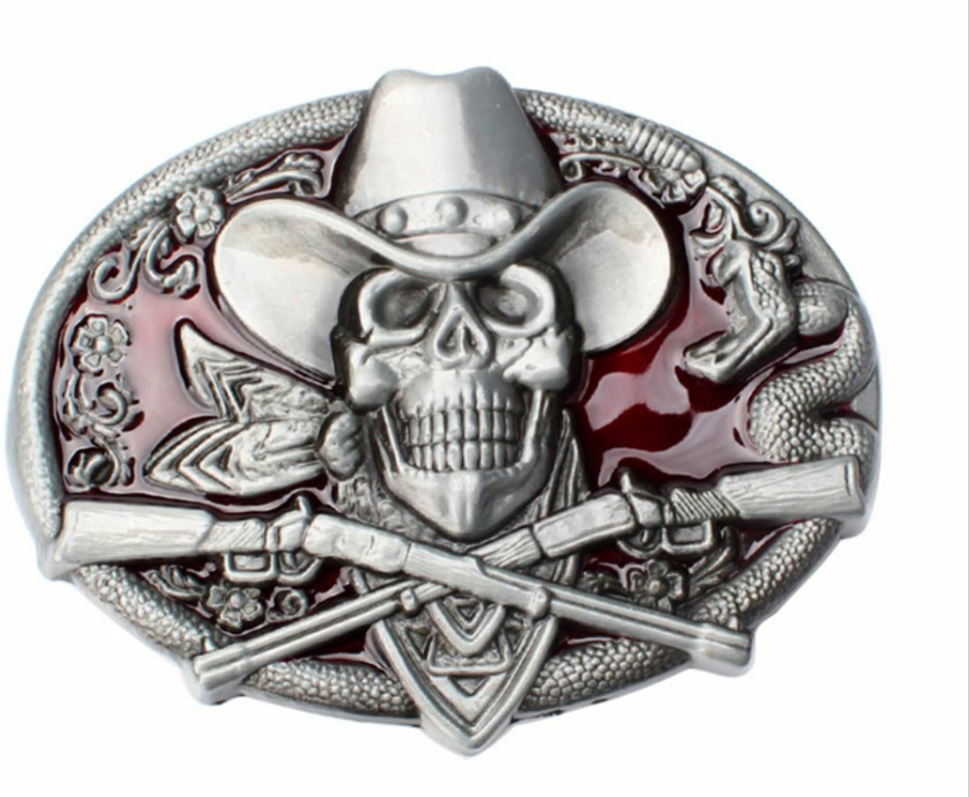 Gürtelschnalle Buckle für Gürtel bis 4 cm Metall Cowboy Western Skull Guns