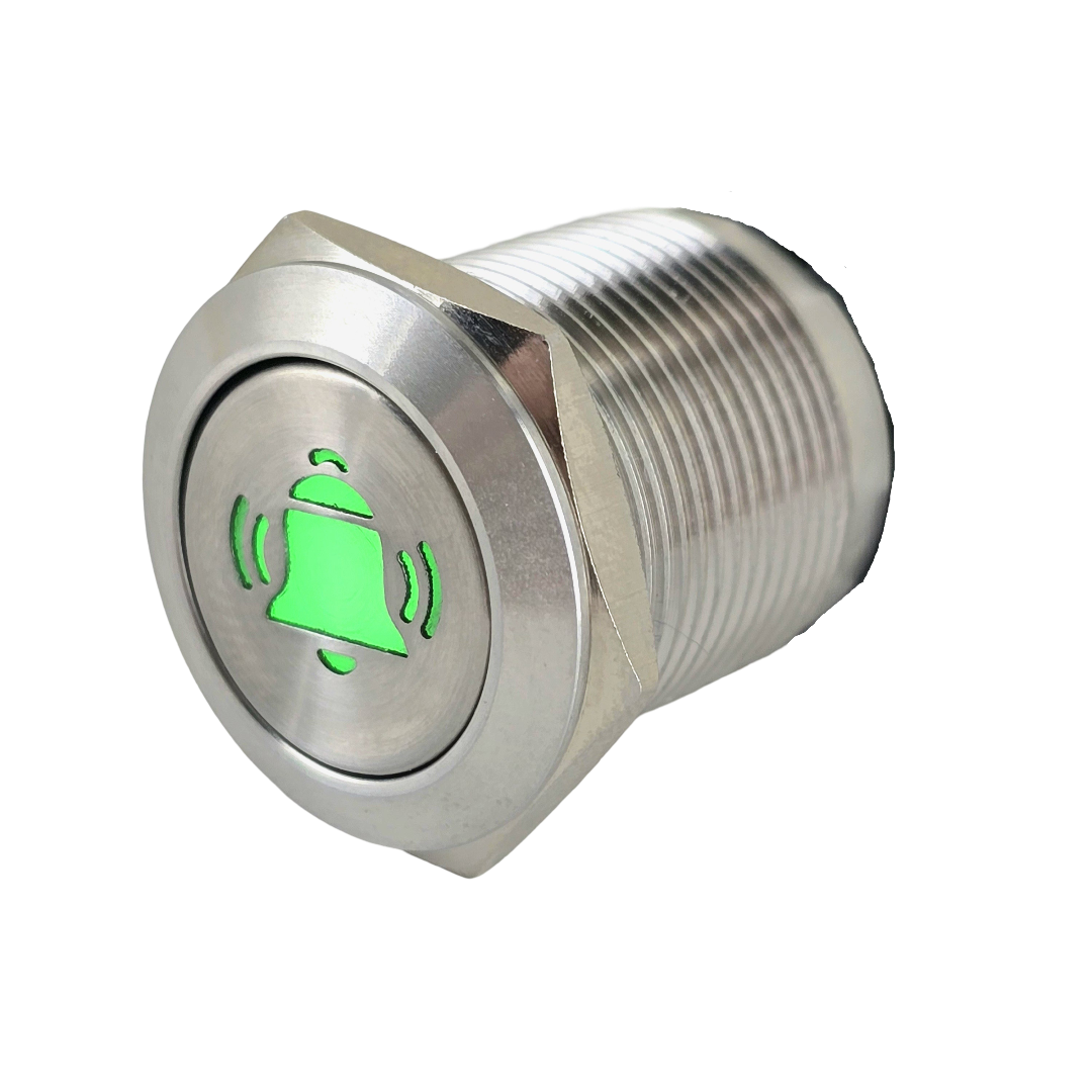 Einbauschalter - / Taster 22 mm Ring LED Lasergravur "Klingelsymbol"