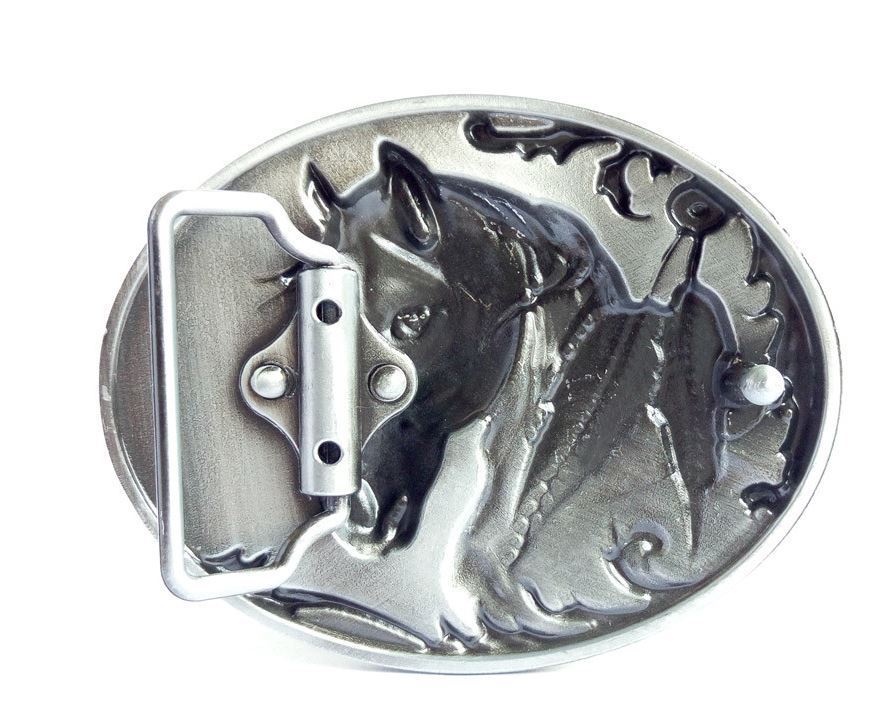 Gürtelschnalle Pferd Silber / Schwarz für Gürtel bis 4 cm Breite
