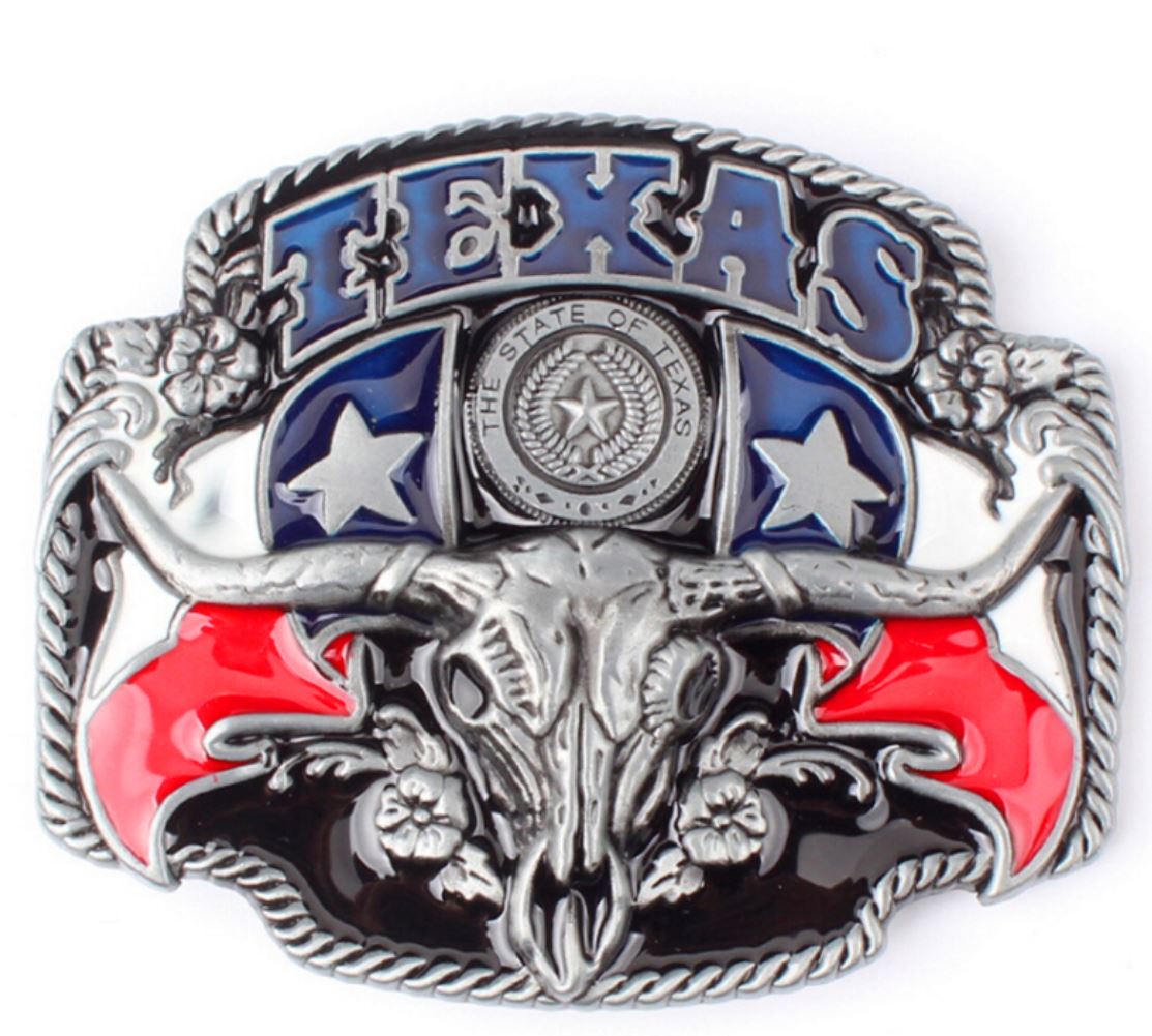 Gürtelschnalle Texas Longhorn Cowboy für Gürtel bis 4 cm Breite
