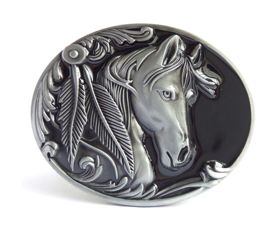 Gürtelschnalle Pferd Silber / Schwarz für Gürtel bis 4 cm Breite