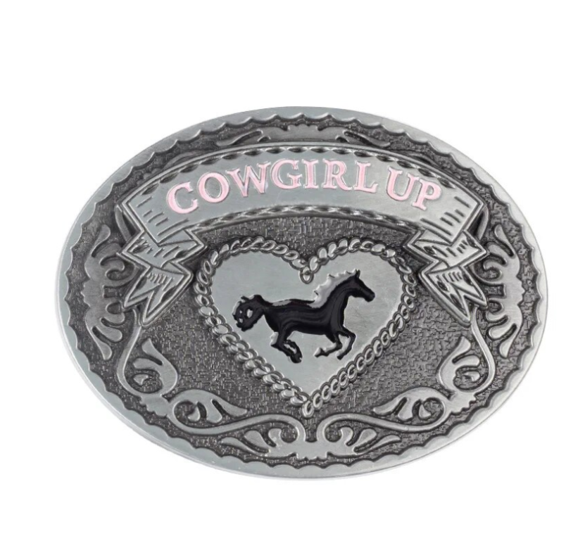 Gürtelschnalle Buckle für Gürtel bis 4 cm Metall Pferd Cowgirl Indianer Herz