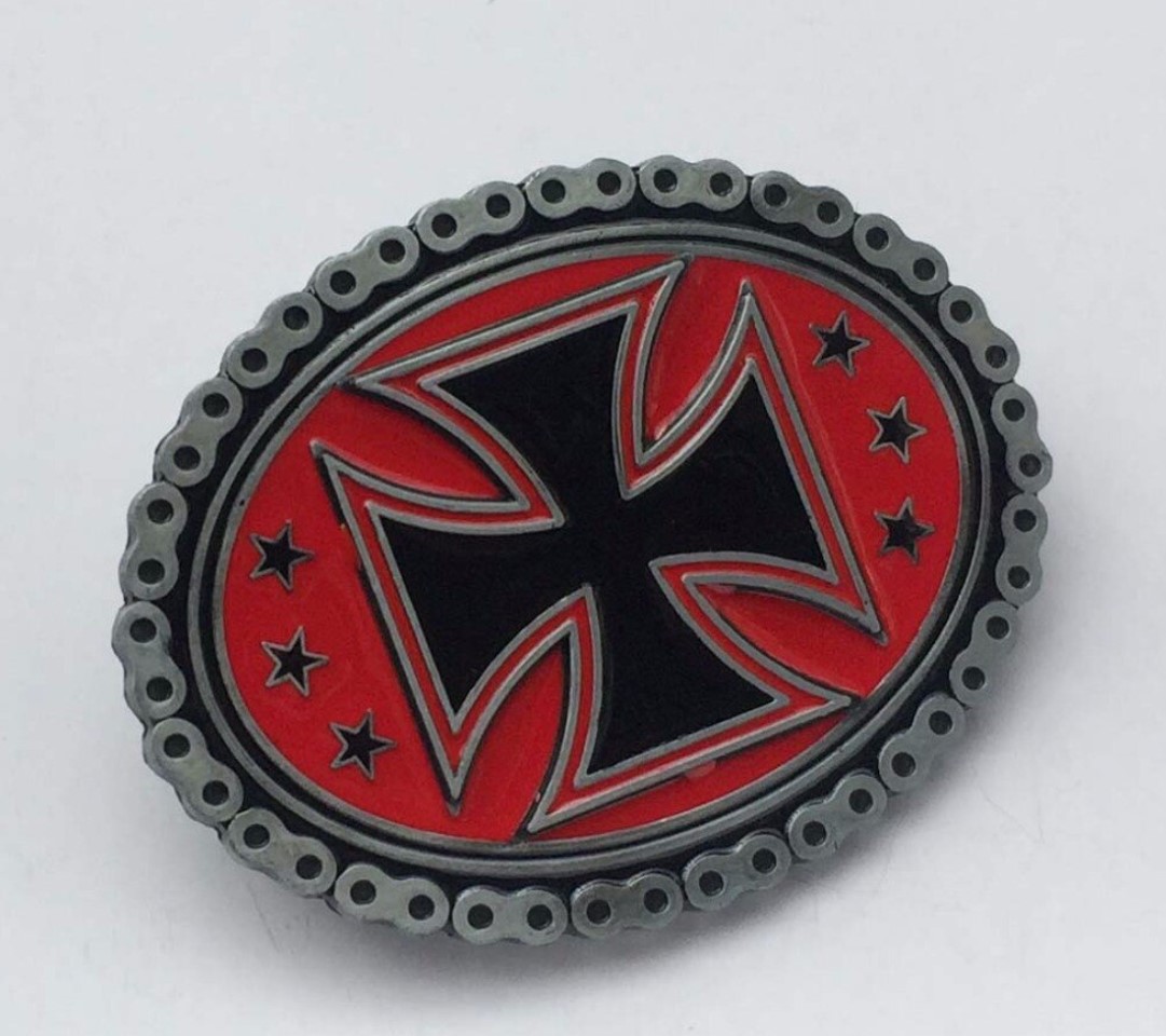 Gürtelschnalle Iron Cross rot für Gürtel bis 4 cm Breite Biker eisernes Kreuz