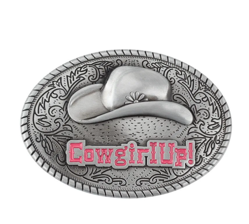 Gürtelschnalle Buckle für Gürtel bis 4 cm Metall Cowgirl Indianer Hut Hat pink