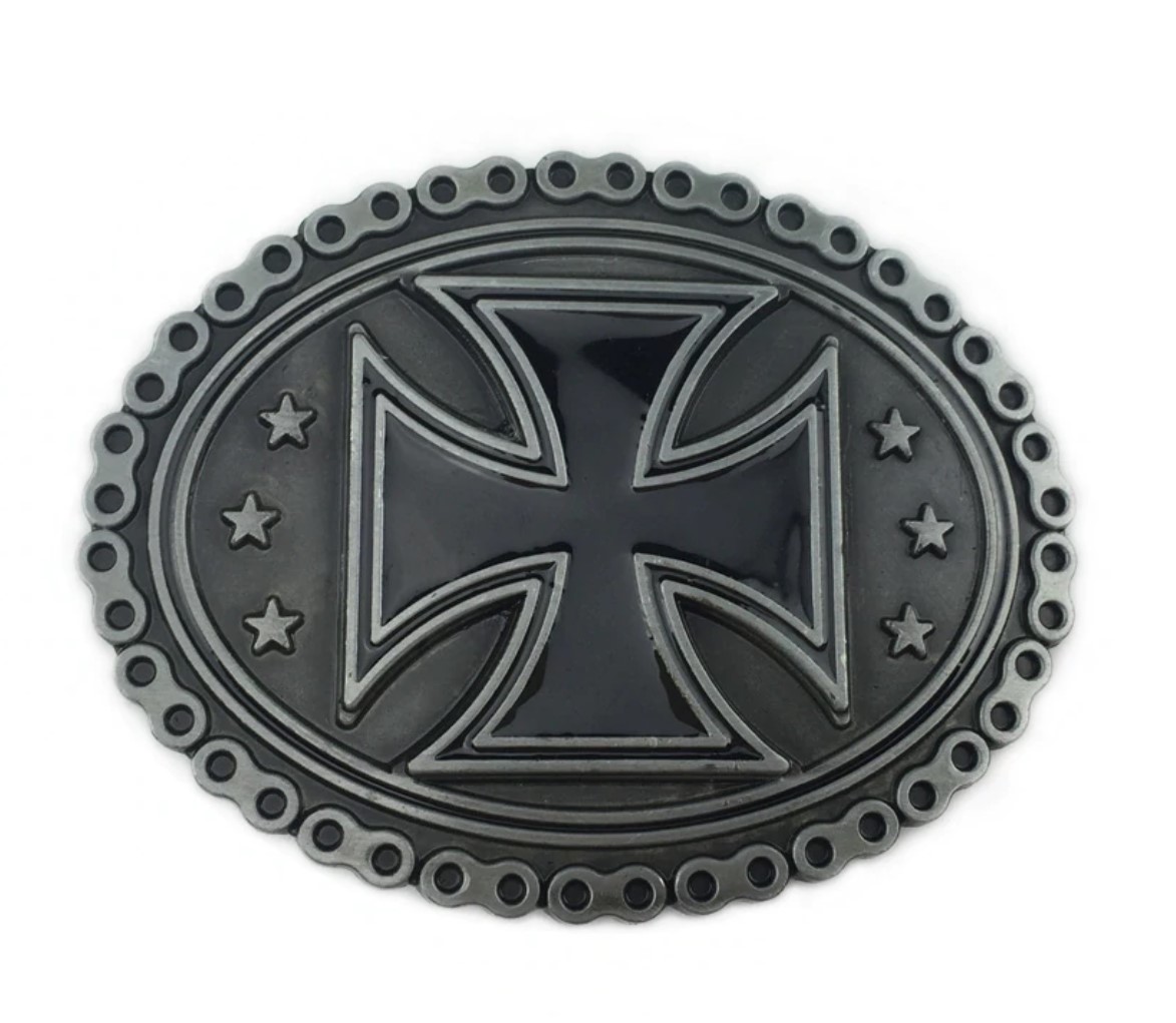 Gürtelschnalle Iron Cross schwarz für Gürtel bis 4 cm Breite Biker eisernes Kreuz