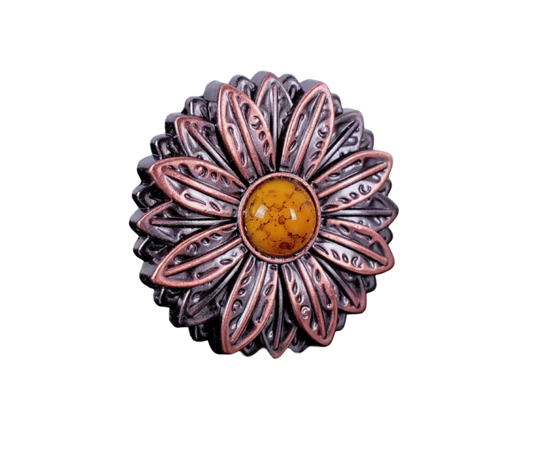 Blume 30 mm Kupfer Western Concho zum Schrauben gelber Stein